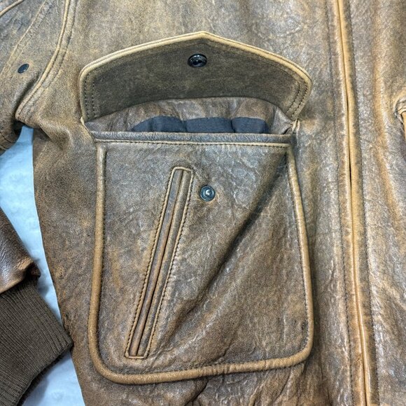 VTG Members Only 90s Brown Distressed Leather Bomber Flight Jacket Mens 42/Large - Picture 8 of 11